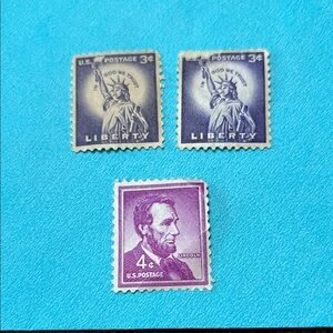 Vintage U.S. Postage Stamps - Liberty and Lincoln